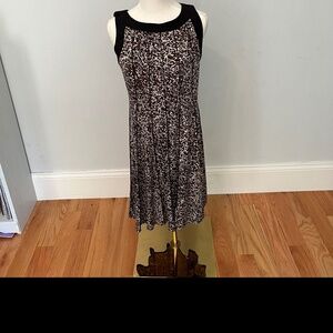 Perceptions New York Sleeveless Black & Brown Print Dress Size 8P Casual Petites